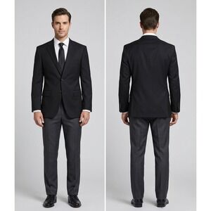 Enzo Tovare Italy‎ Mens Blazer 40R Black Super 150s Virgin Wool 2-Button Jacket